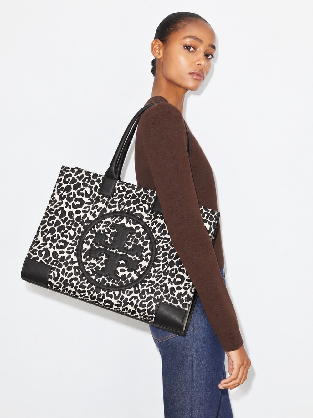 Tory Burch Ella Printed Large Tote Bag Blue Leopard